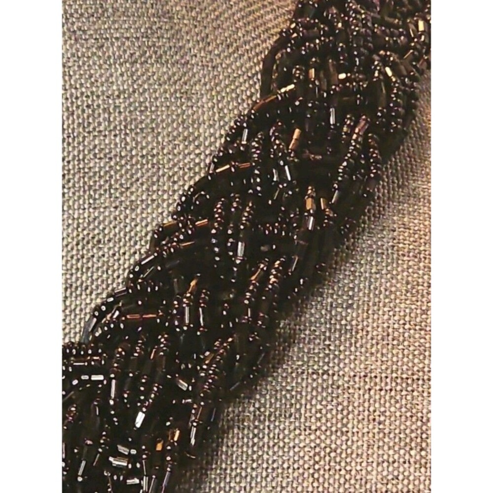 Vintage Art Deco Black Seed Bead Woven Chunky Bib Necklace & Earring Set - Picture 3 of 7
